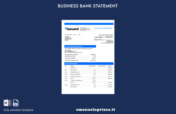 stile verificato Dichiarazione aziendale BANCO Sabadell Modello Word e PDF